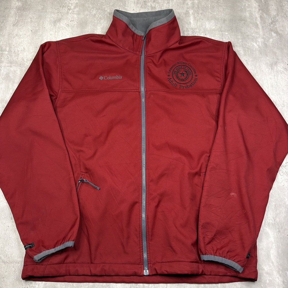Colombia Men's Large Soft Shell Full Zip Interchange Jacket Red Fleece Logo